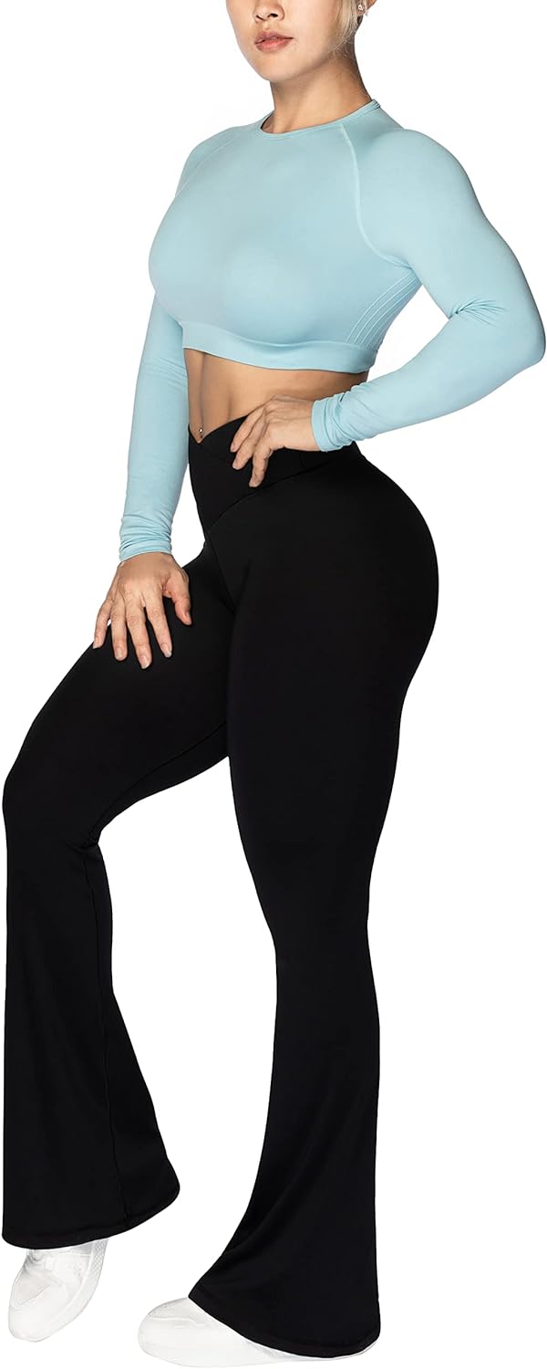 Sunzel Flare Leggings, Crossover Yoga Pants with Tummy Control, High-Waisted and Wide Leg - Image 6
